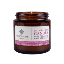 Load image into Gallery viewer, Celtic Herbal - Rose Geranium & Grapefruit Natural Soy Candle 100g